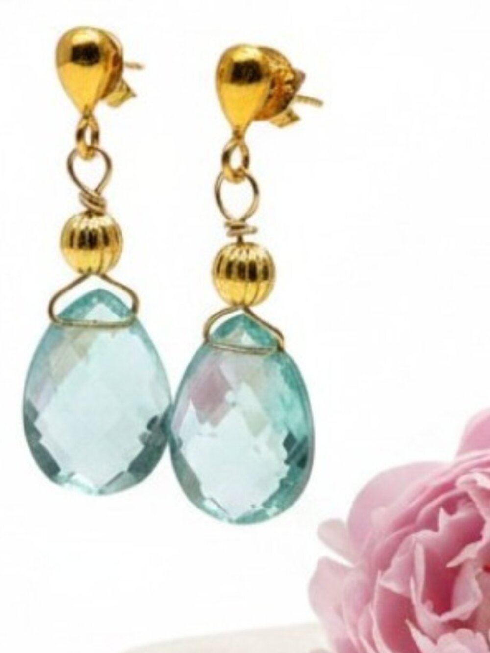 Lab Made Aquamarine Drop Earrings in 14k Gold Filled, March Birthstone